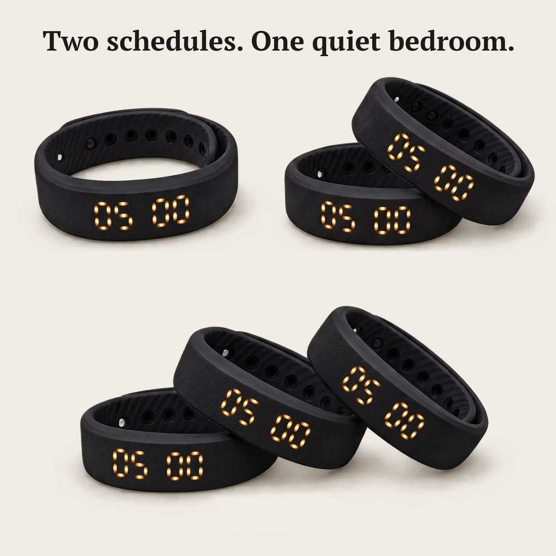 Sovune Nudge vibrating alarm wristbands shown as packs of two and three