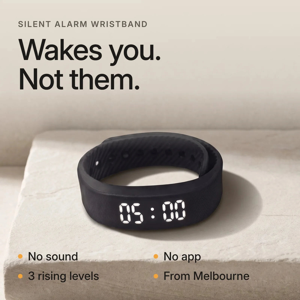 Sovune Nudge on a stone step. Wakes you. Not them. No sound, no app, 3 rising levels, from Melbourne.
