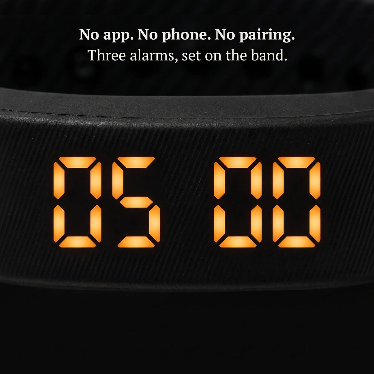 Close-up of the amber LED display showing the time