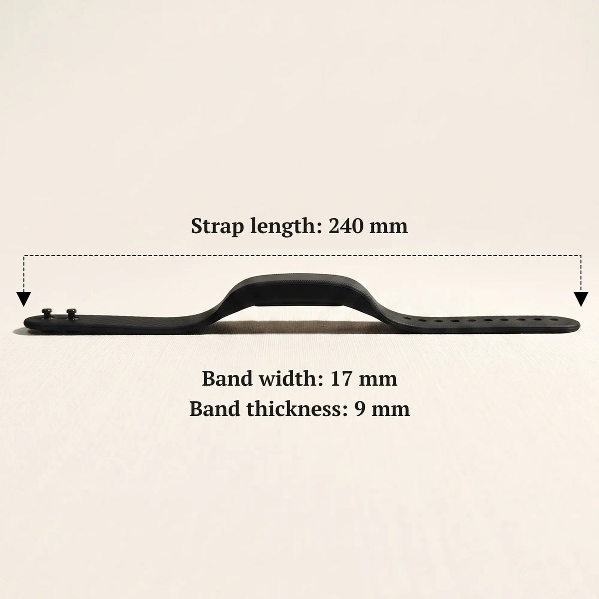 Size guide: 240 mm strap, 17 mm wide and 9 mm thick band