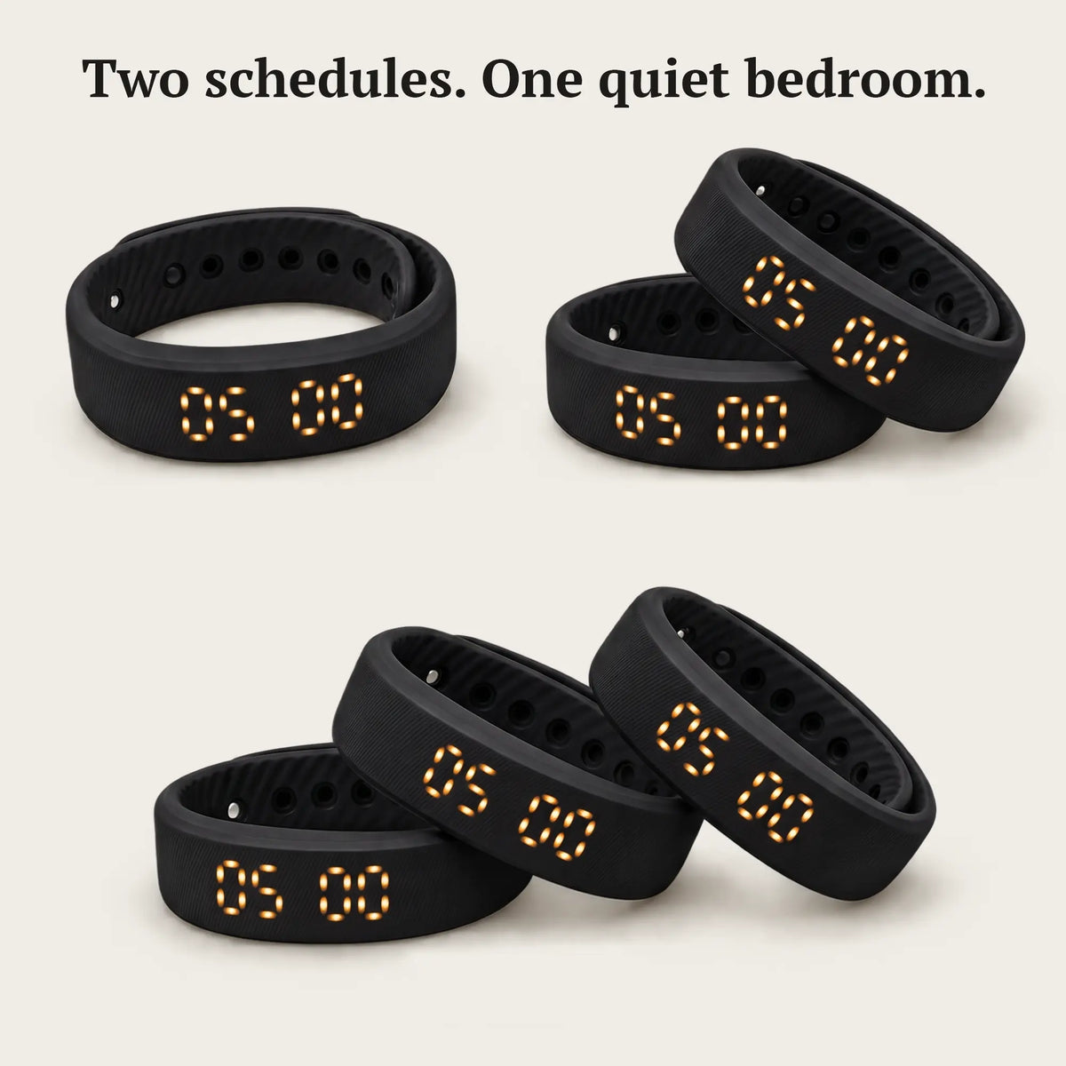 Three Sovune Nudge wristbands side by side
