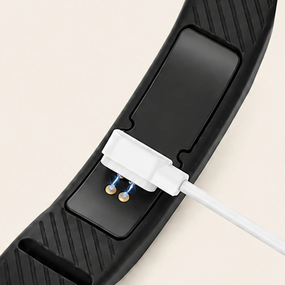USB charger clipped onto the band